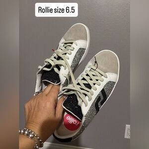 Rollie Women’s Glitter Low-Top Sneakers in Gray and White - Size 6.5